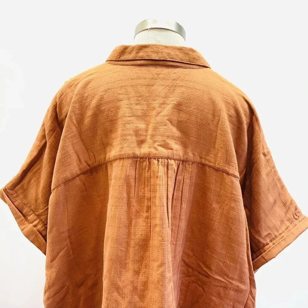 NWT SONOMA Women Short Sleeve Pullover Button Down Cotton Brown Shirt Size 4X - Picture 8 of 12